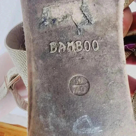 Bamboo Platform Espadrille Sandals Cream and Gold Canvas Woven Size 10 - Picture 9 of 10